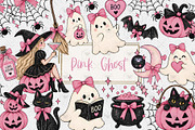 Pink Halloween Ghost Clipart, a Decorative Illustration by BigCakeBee (Thumbnail 1 of 3)