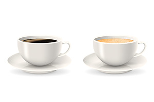 Composition Of Two Coffee Cups On Saucers.