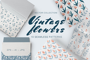 VINTAGE FLOWERS 10 Seamless Patterns