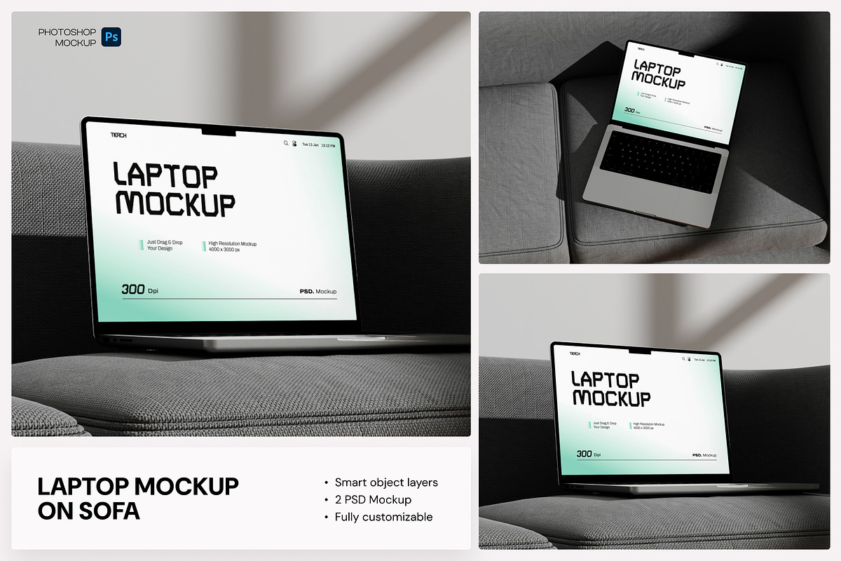 Laptop Mockup on Sofa, a Mac Mockup by Budogol Studio (Photo 1 of 3)