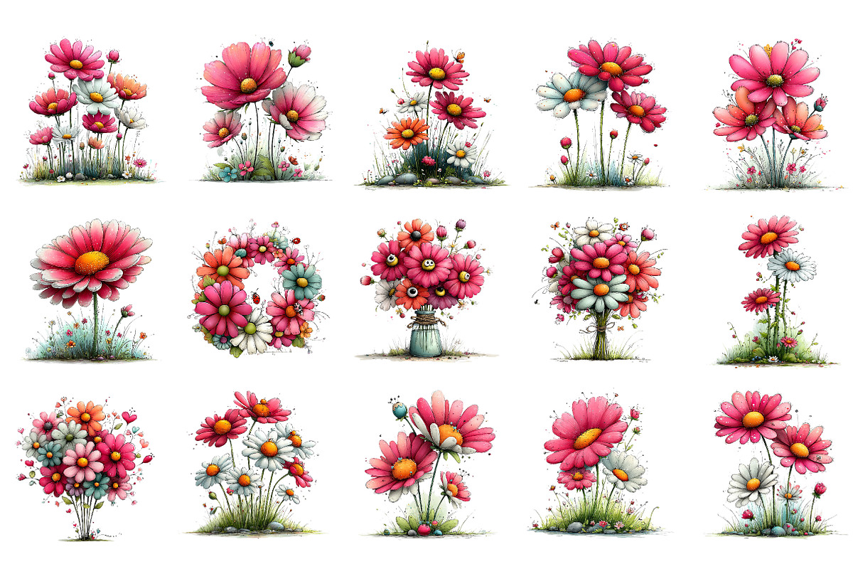 Whimsical Spring Daisy Flowers Clipa, an Illustration by Dream Creation (Photo 3 of 5)