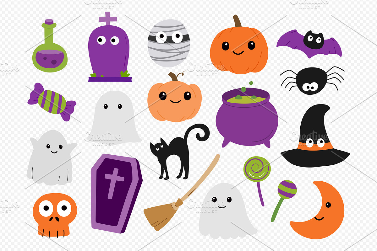 Halloween Cute Kawaii Clipart Set., a Decorative Illustration by kaisorn (Photo 3 of 5)