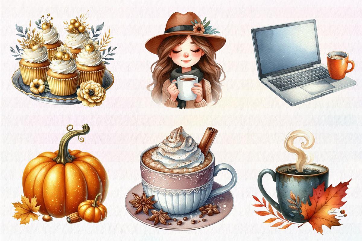 Autumn Coffee Girl Clipart PNG, an Illustration by CreationArt (Photo 3 of 5)