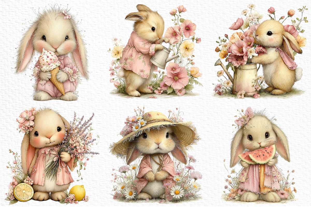 Whimsical Summer Bunny Clipart, an Illustration by Craft Nest (Photo 5 of 12)