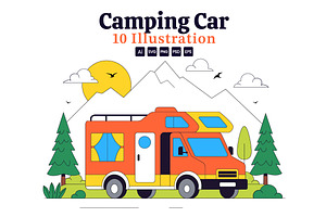 10 Camping Car Vector Illustration, a Transportation Illustration by denayunebgt