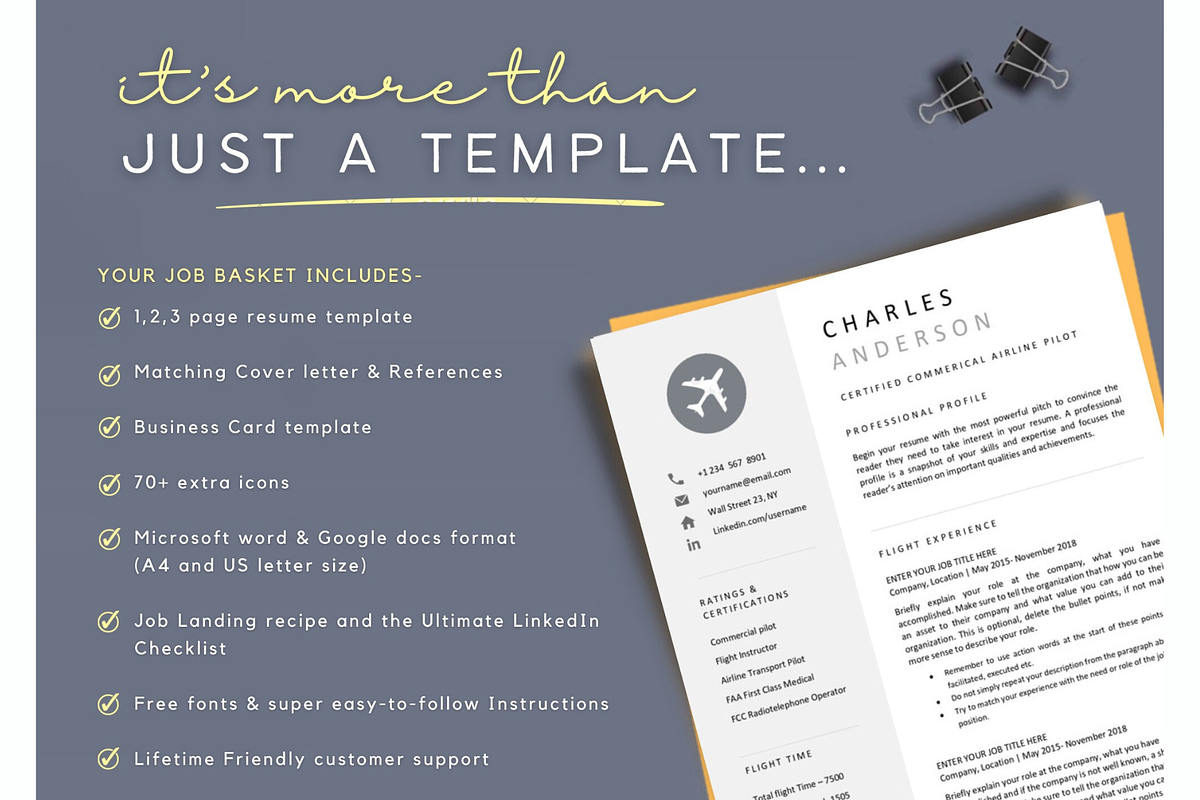 Pilot resume & cover letter template, a Resume Template by Climbwithelevator (Photo 3 of 6)