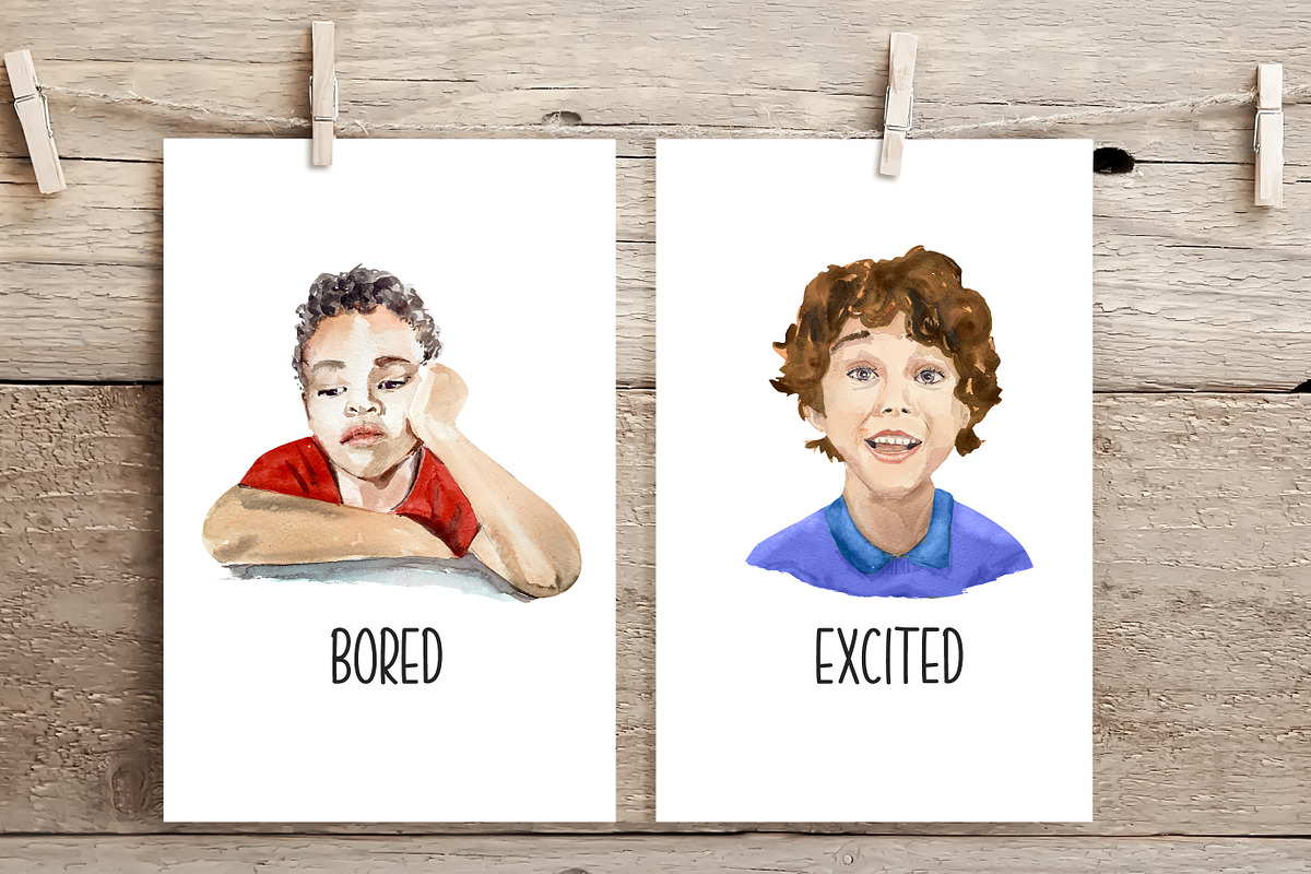 Kids Emotions - Watercolor Set, an Education Illustration by Tati Bordiu (Photo 4 of 5)