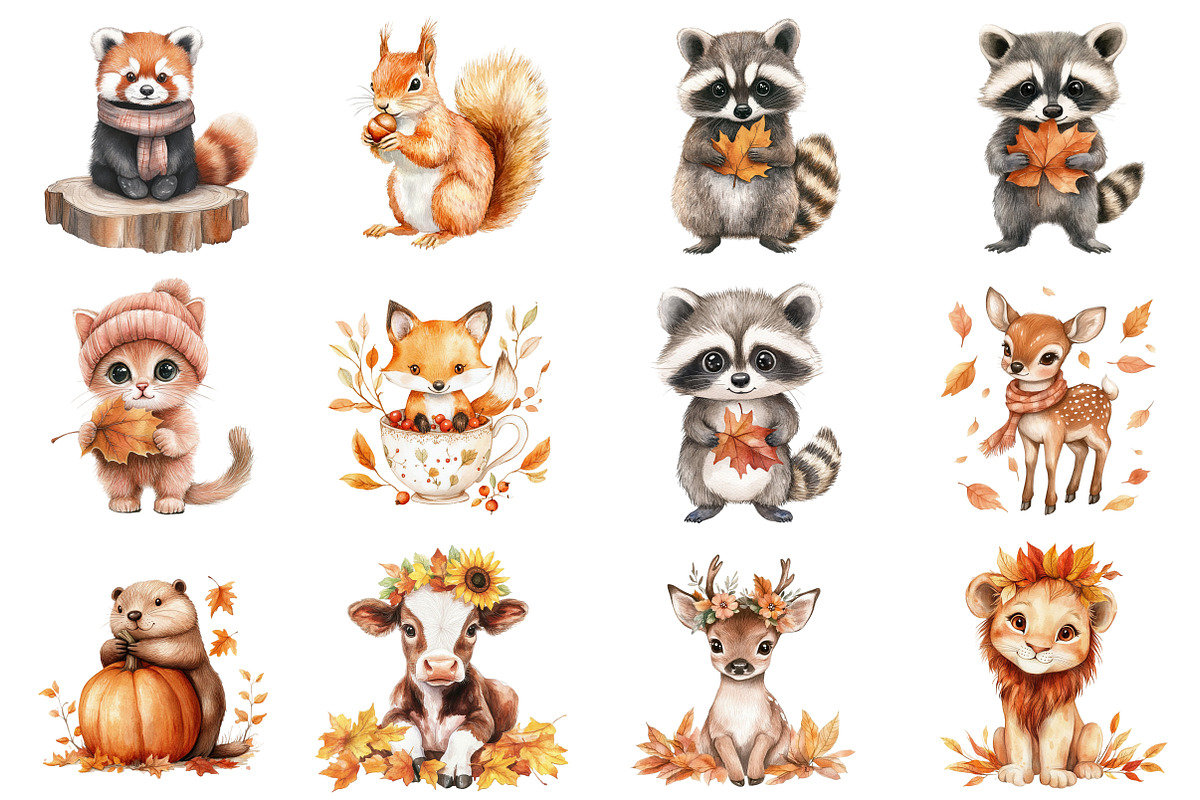 Autumn Cute Animals Clipart, an Illustration by CitraGraphics (Photo 4 of 7)