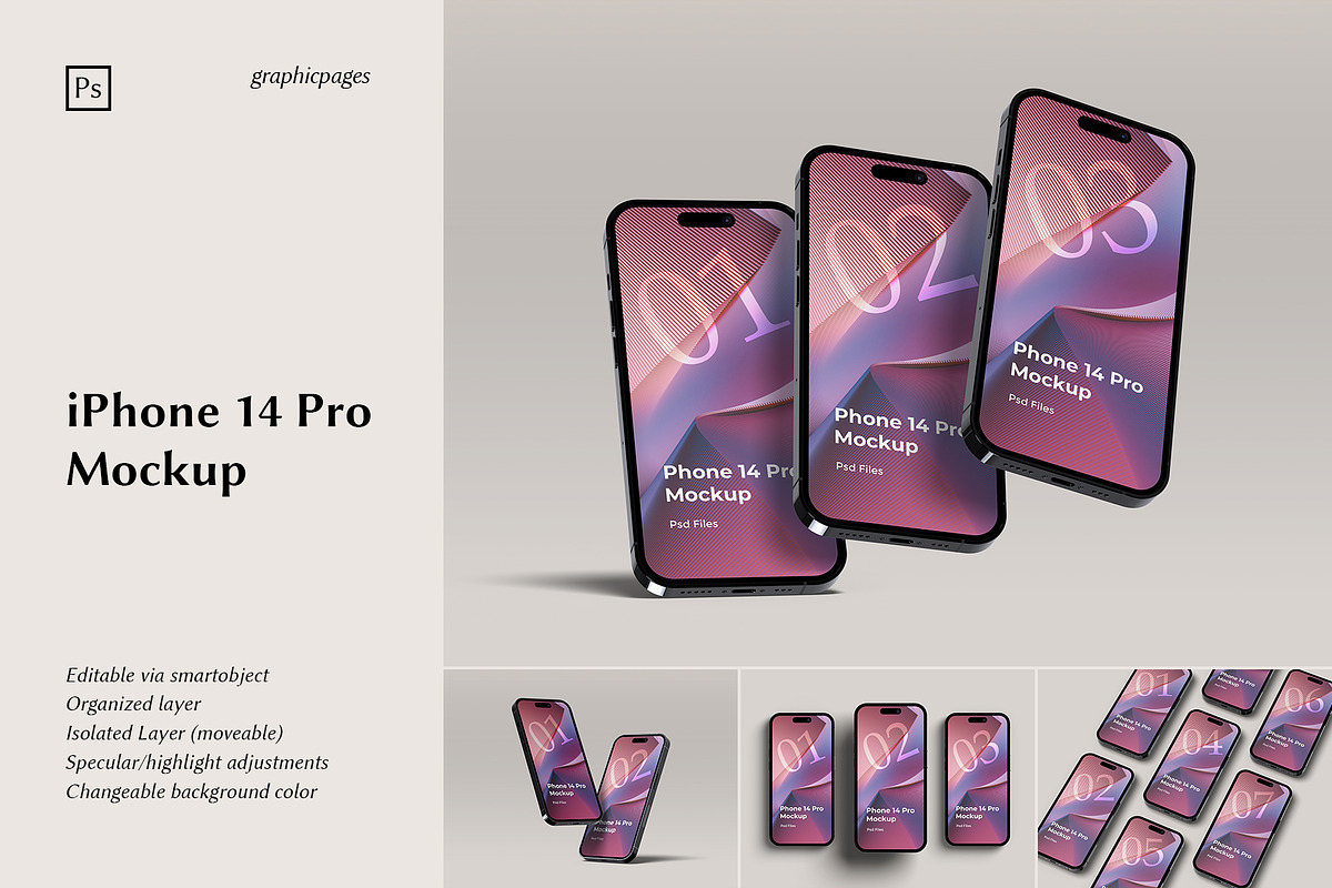 iPhone 14 Pro Mockup, an iPhone Mockup by graphicpages (Photo 1 of 18)