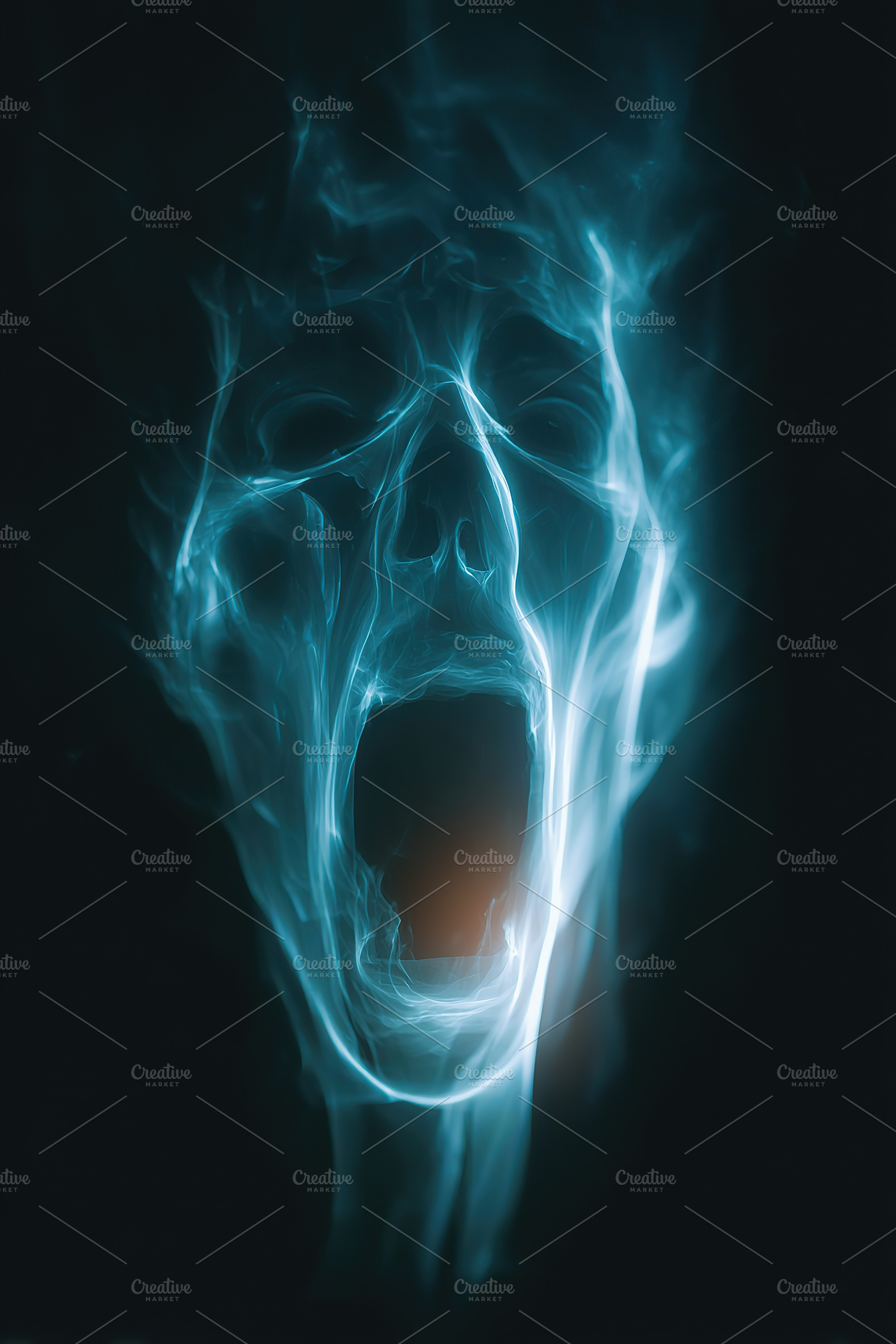 Ethereal figure with a haunting expression in dark, mystical surroundings, a Photo by AlyaAnd