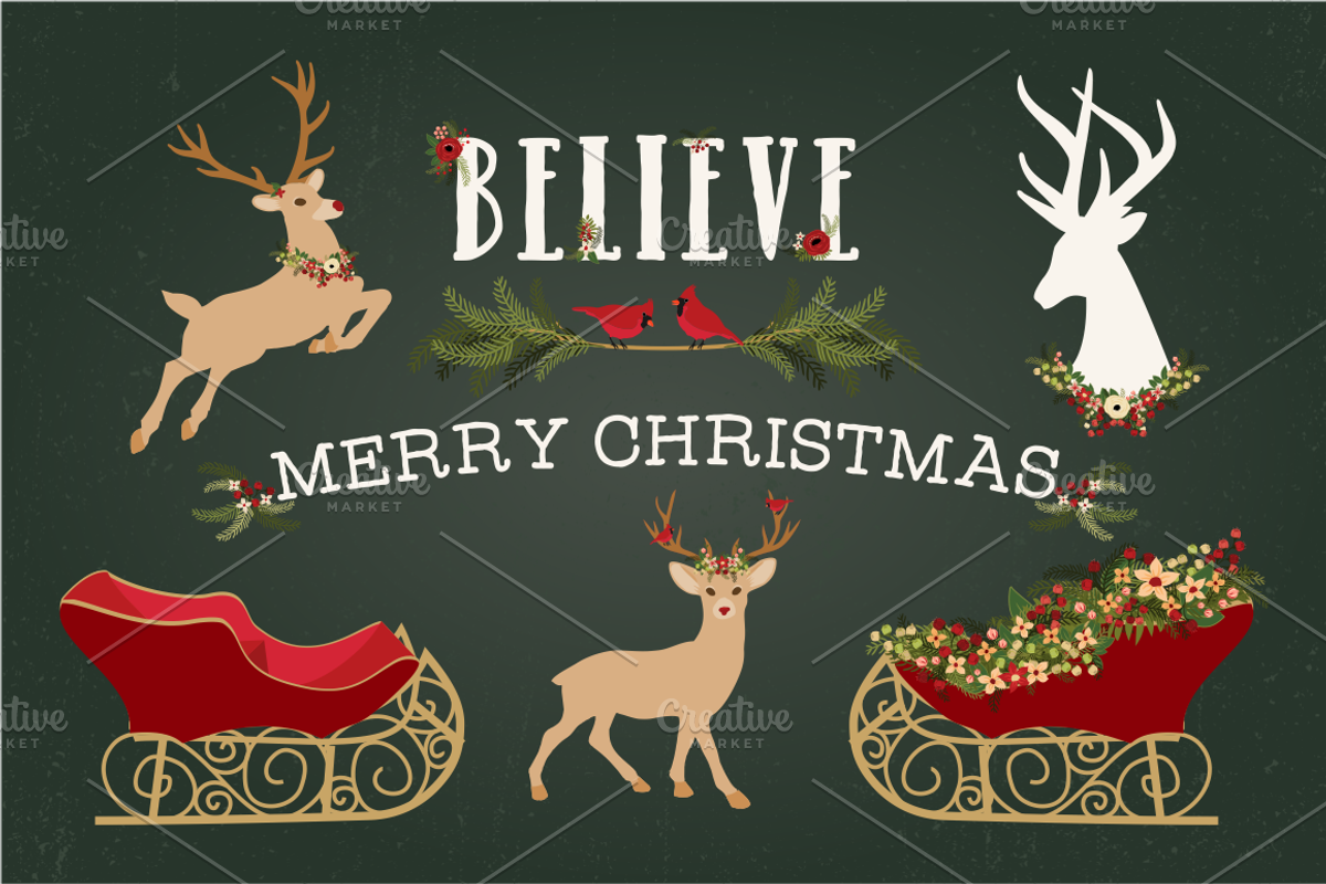 Christmas Deer, Sleigh & Antlers, an Illustration by Kelly Jane Creative (Photo 1 of 5)
