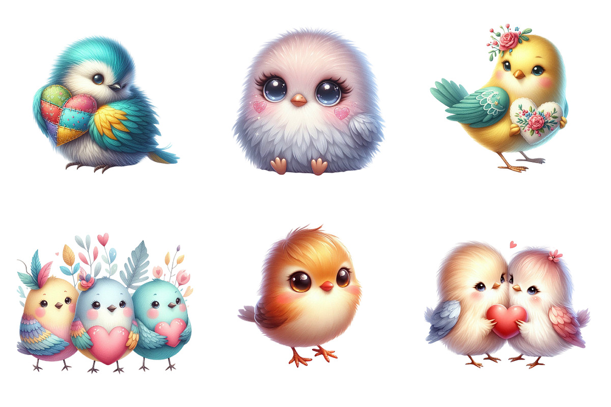 Whimsical Valentine Birds Clipart, an Illustration by SinaCreation (Photo 3 of 11)