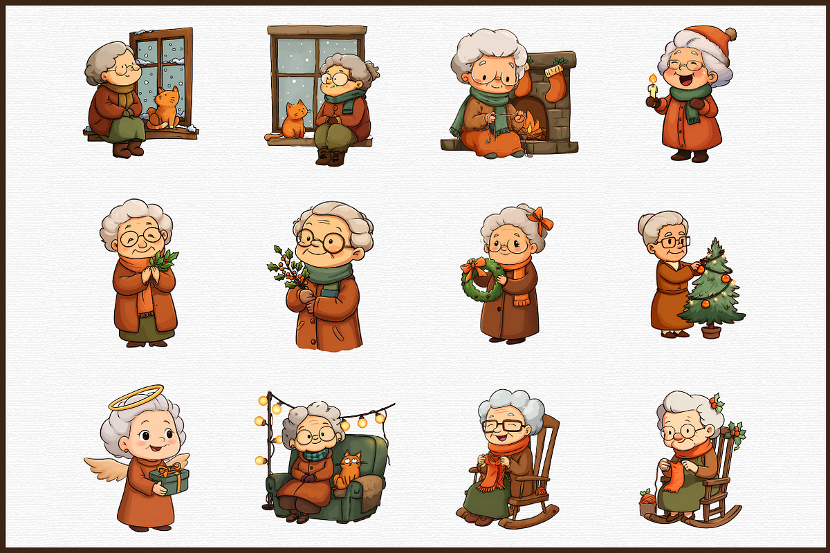 Whimsical Christmas Grandma Clipart, an Illustration by Sublimation Artist (Photo 3 of 6)