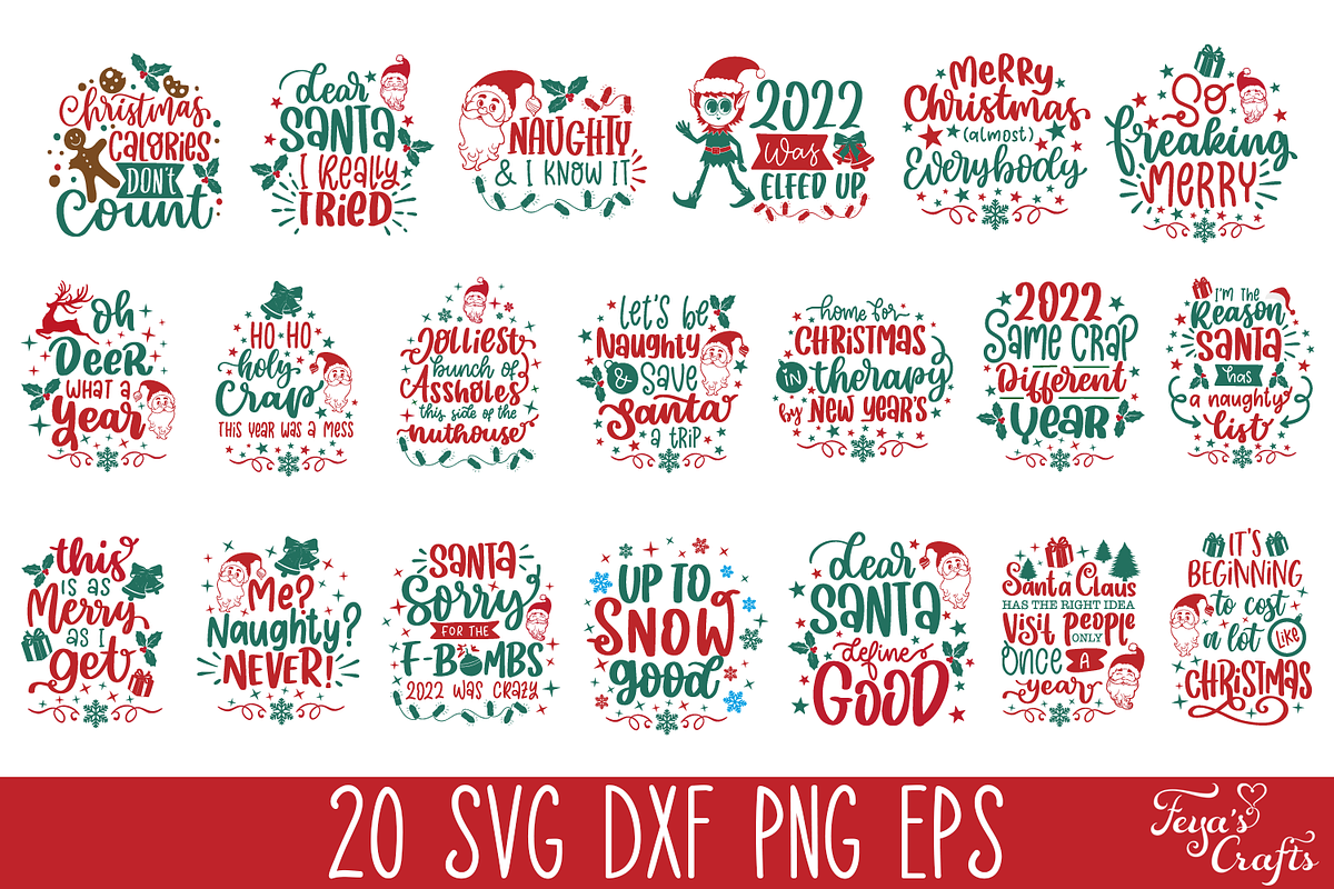 Funny Christmas SVG Quotes Bundle, a Food Illustration by Anastasia Feya (Photo 2 of 9)