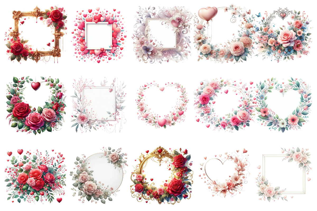 Valentines Watercolor Heart Border, an Illustration by SinaCreation (Photo 2 of 11)