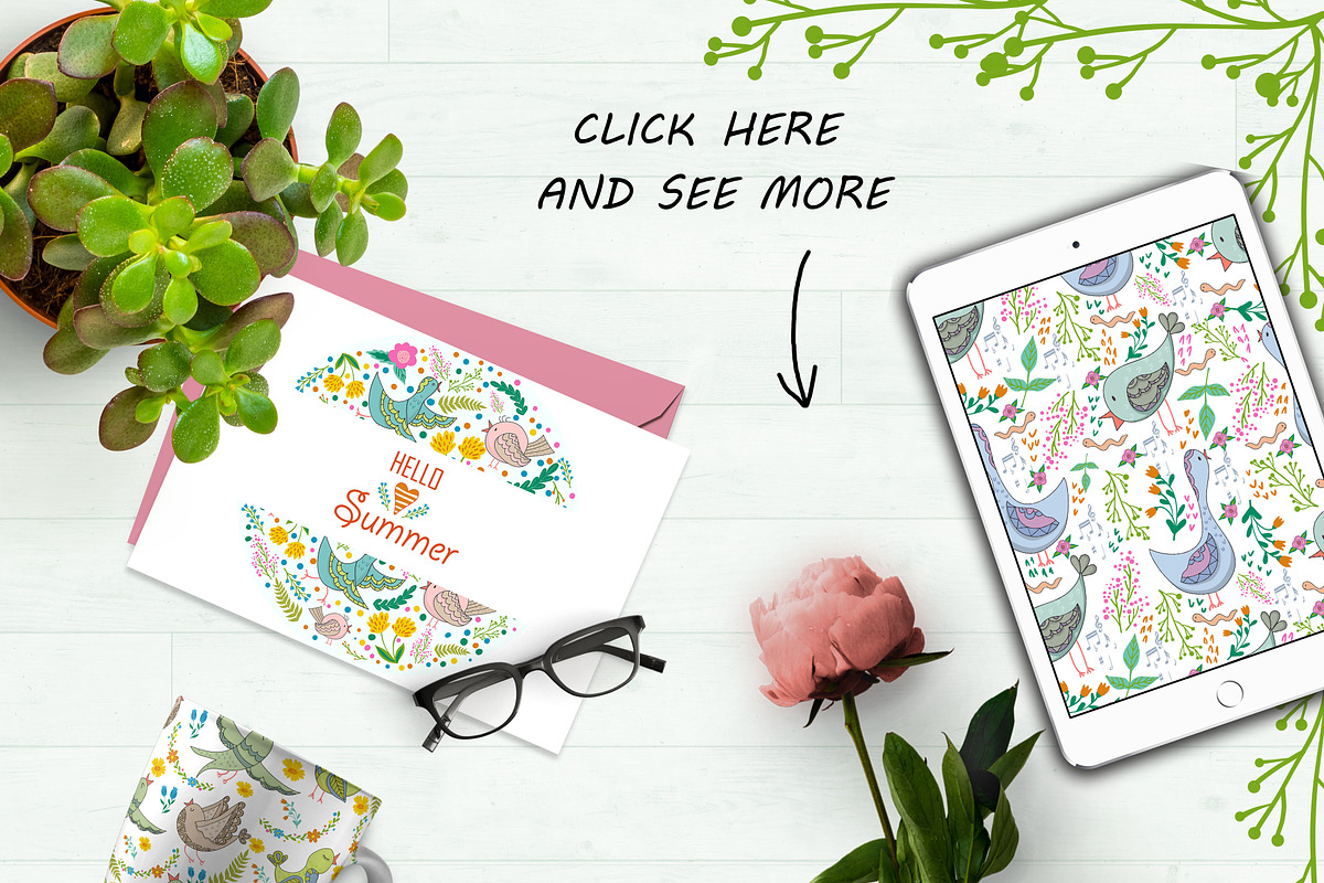 Birds and Flowers, a Pattern Graphic by Olesya Agudova (Photo 3 of 9)