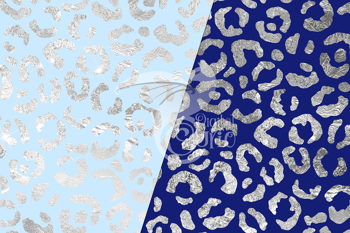 Blue Glam Leopard Digital Paper, a Texture Graphic by Digital Curio