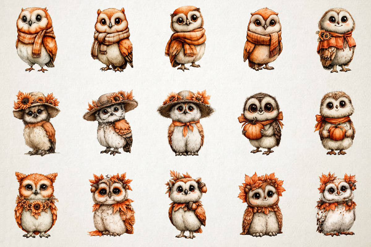 Cute Autumn Owl PNG Clipart, an Animal Illustration by RobertsArt (Photo 4 of 7)