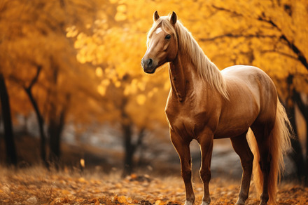 Horse in the autumn forest. Beautifu, a Photo by Iftikhar Alam