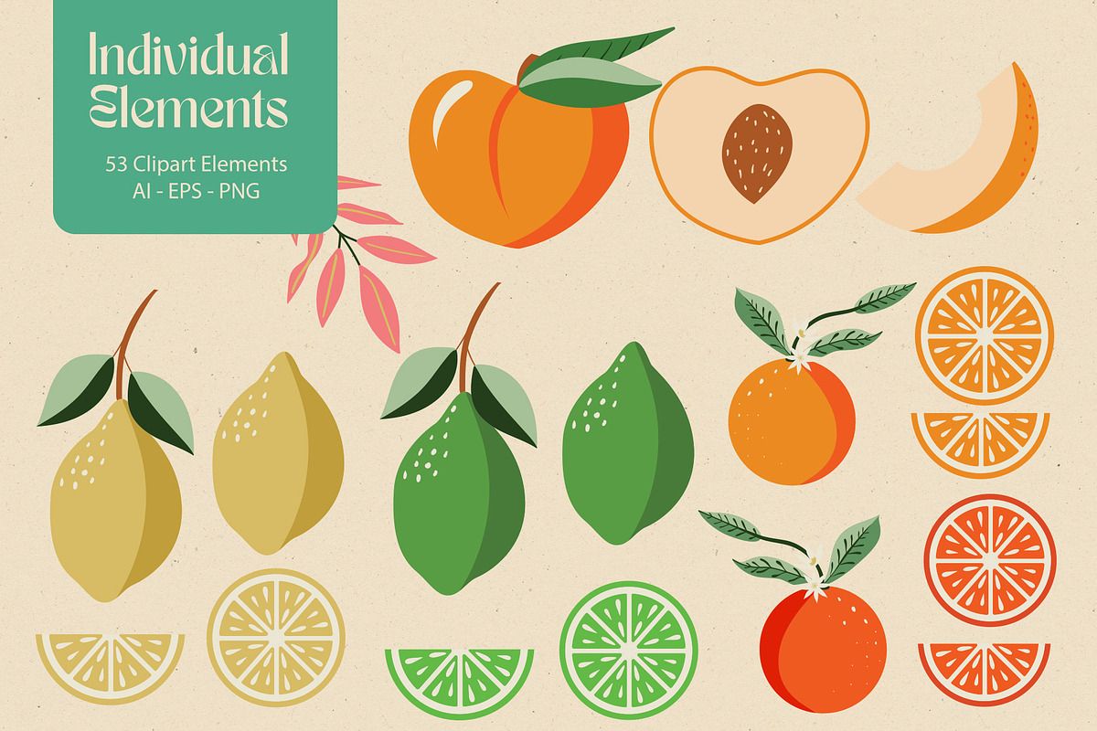 Fresh Fruit Market Clipart & Pattern, an Illustration by The Audacious Brush (Photo 2 of 13)