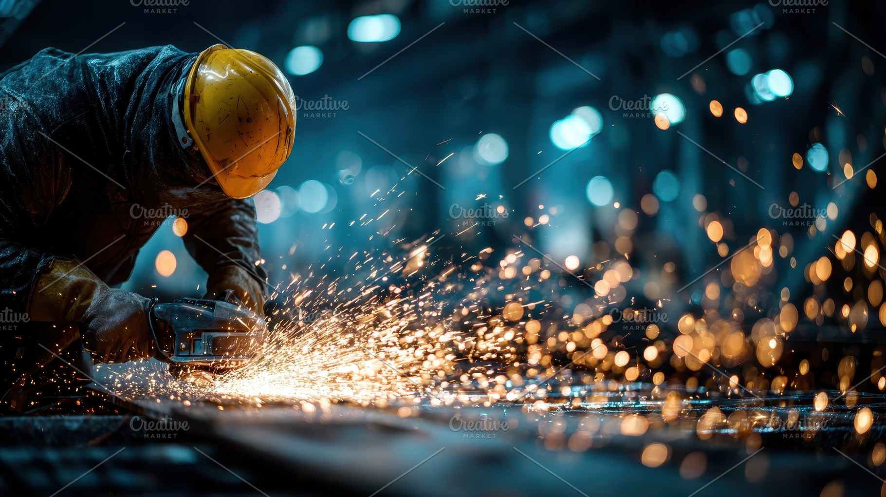 Industrial Worker Grinding Metal Spa, a Photo by Pixeness Studio