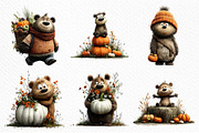 Bear with Pumpkin Watercolor Clipart, a Seasonal Illustration by Craft Nest (Thumbnail 5 of 6)