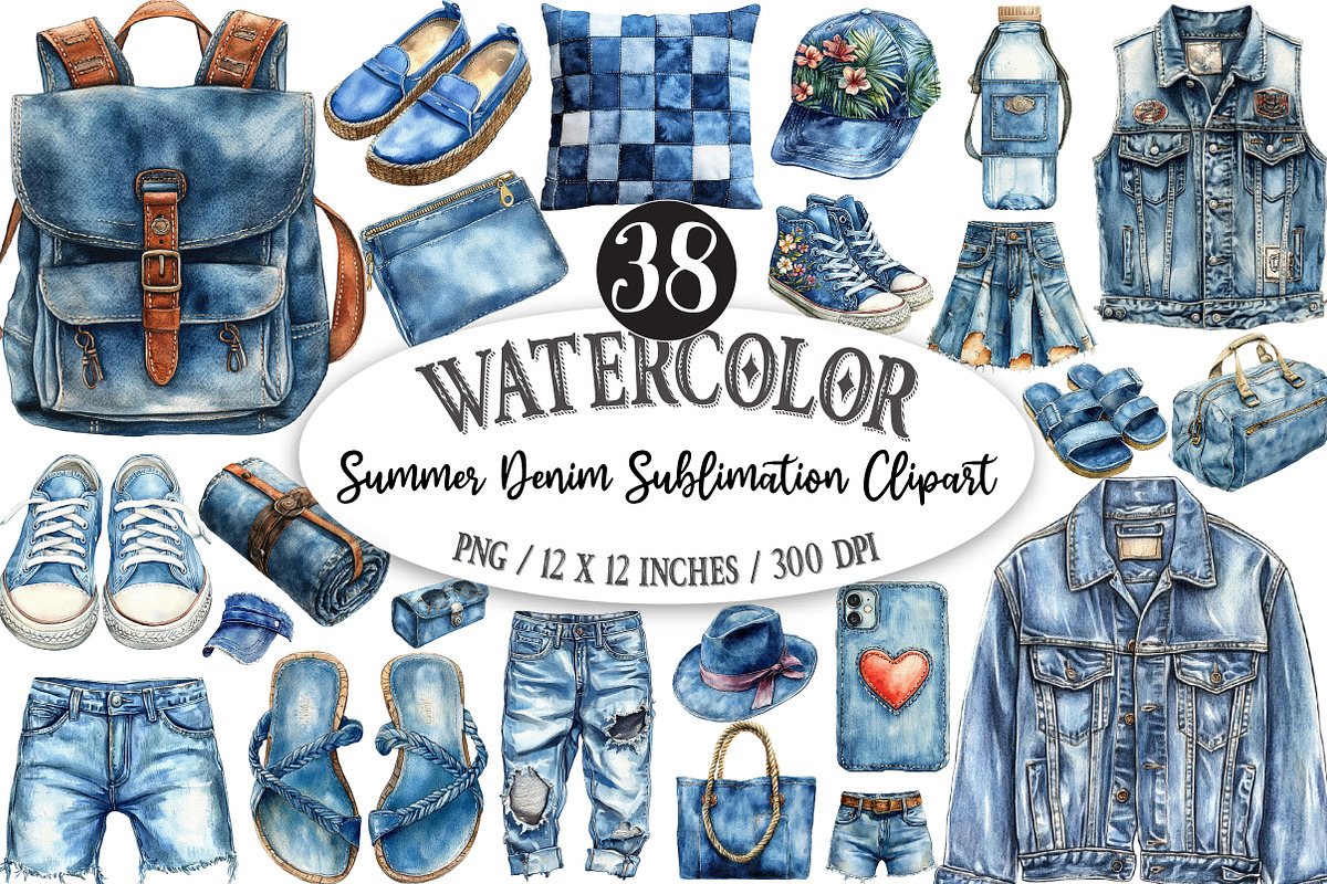 Summer Denim Sublimation Clipart, an Illustration by Designking (Photo 1 of 5)