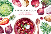 Beetroot Soup+Watercolor Ingredients, an Illustration by Olga Olmix (Thumbnail 1 of 9)