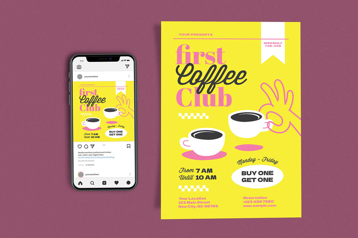 First Coffee Club Yellow, a Flyer Template by Me55enjah Design (Photo 1 of 4)