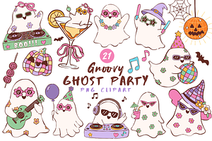 Groovy Ghost Party Clipart Bundle, a Seasonal Illustration by LemonDesign