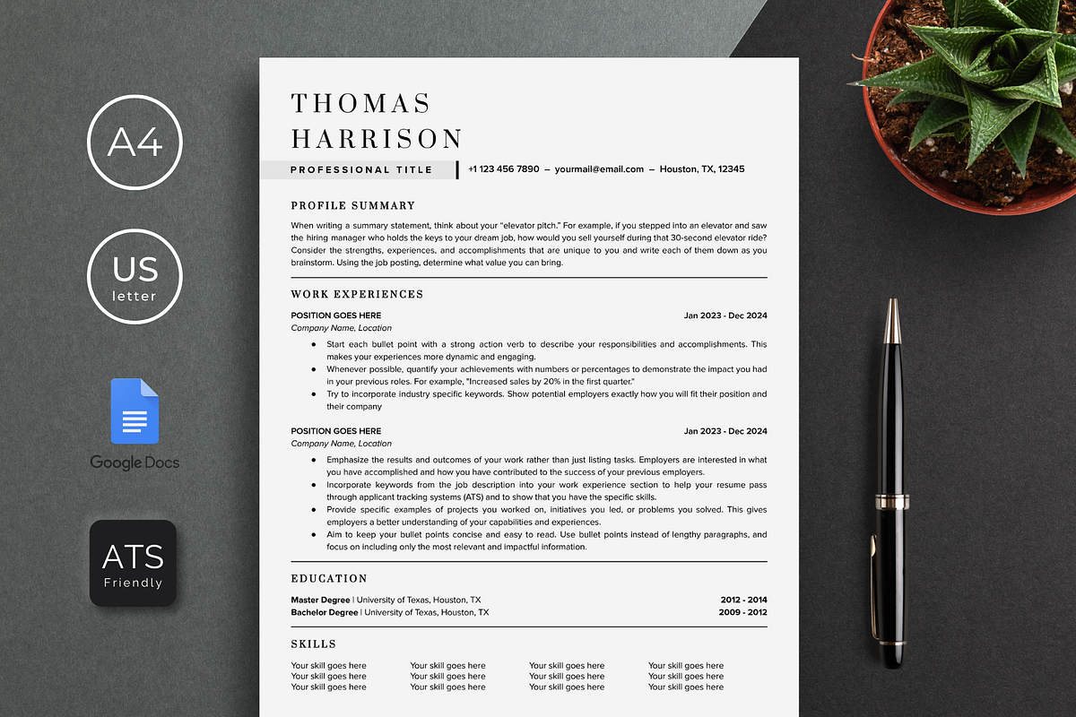 ATS Resume Template Google Docs, a Resume Template by bonadigitals (Photo 1 of 5)