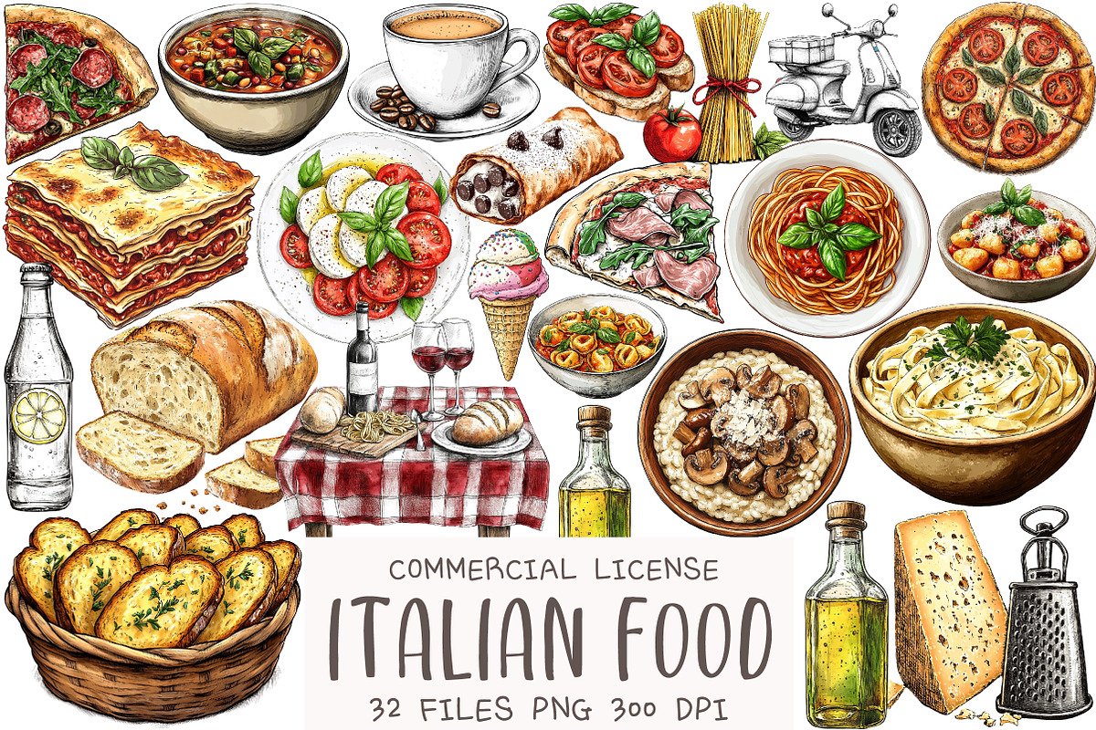 Hand Drawn Italian Food Clipart, an Illustration by OK Design (Photo 1 of 5)
