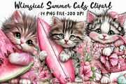 Whimsical Summer Cats Clipart, an Illustration by Libby Wishes (Thumbnail 1 of 5)