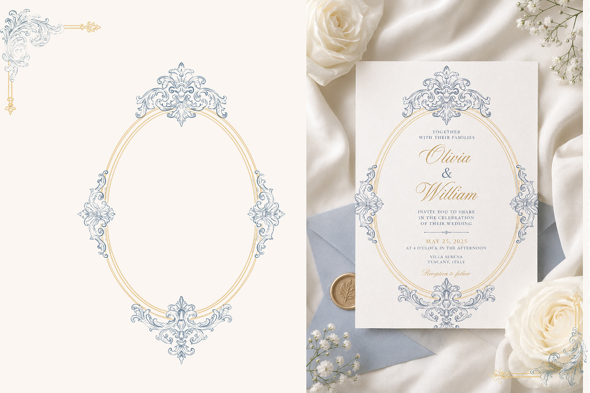 Blue&Gold Baroque Wedding Set, a Decorative Illustration by AlenaVlasko stock Market (Photo 3 of 9)
