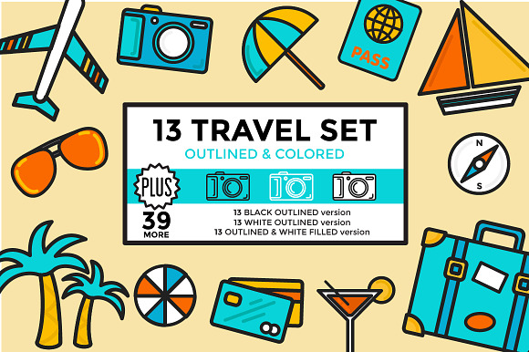 Travel Set Outlined Colored