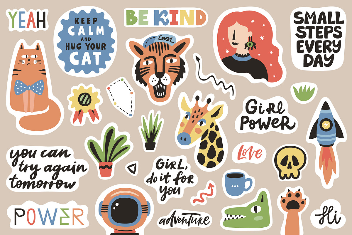 Cute Stickers Pack, an Object Illustration by piyacler (Photo 5 of 11)
