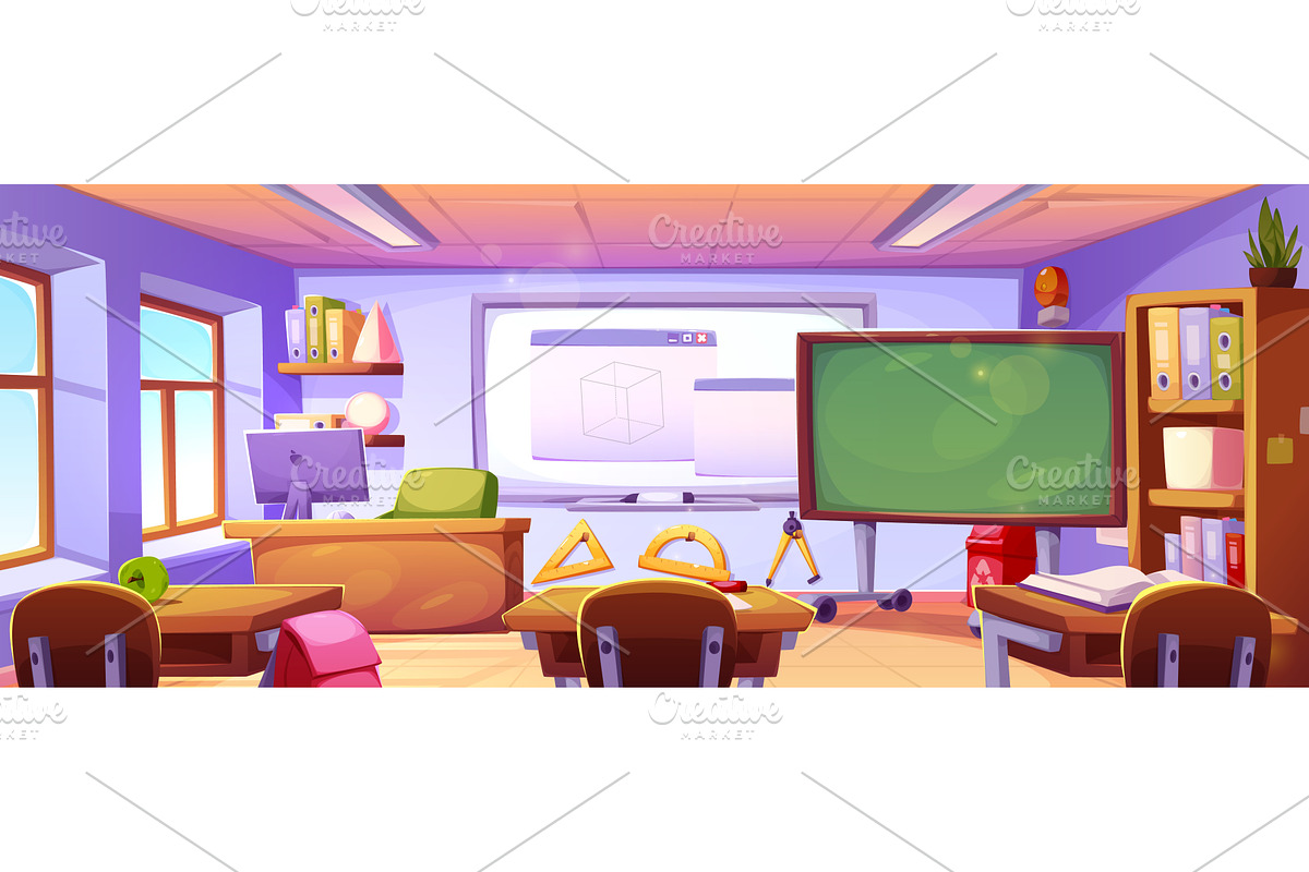 Cartoon school classroom interior, an Education Illustration by art PVP - market