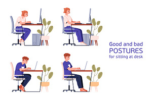 Good & bad postures at computer desk, a Person Illustration by Good Studio