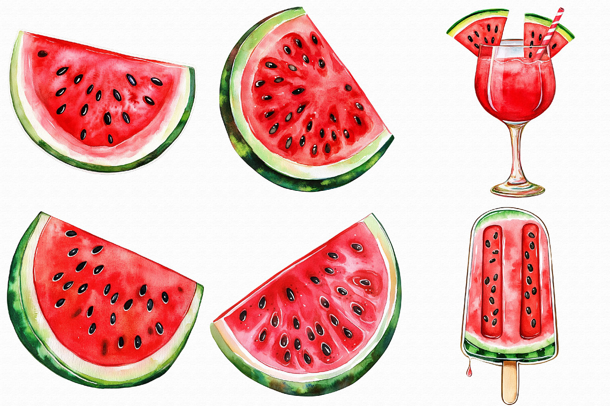 Watercolor Watermelon Clipart, an Illustration by Libby Wishes (Photo 2 of 7)