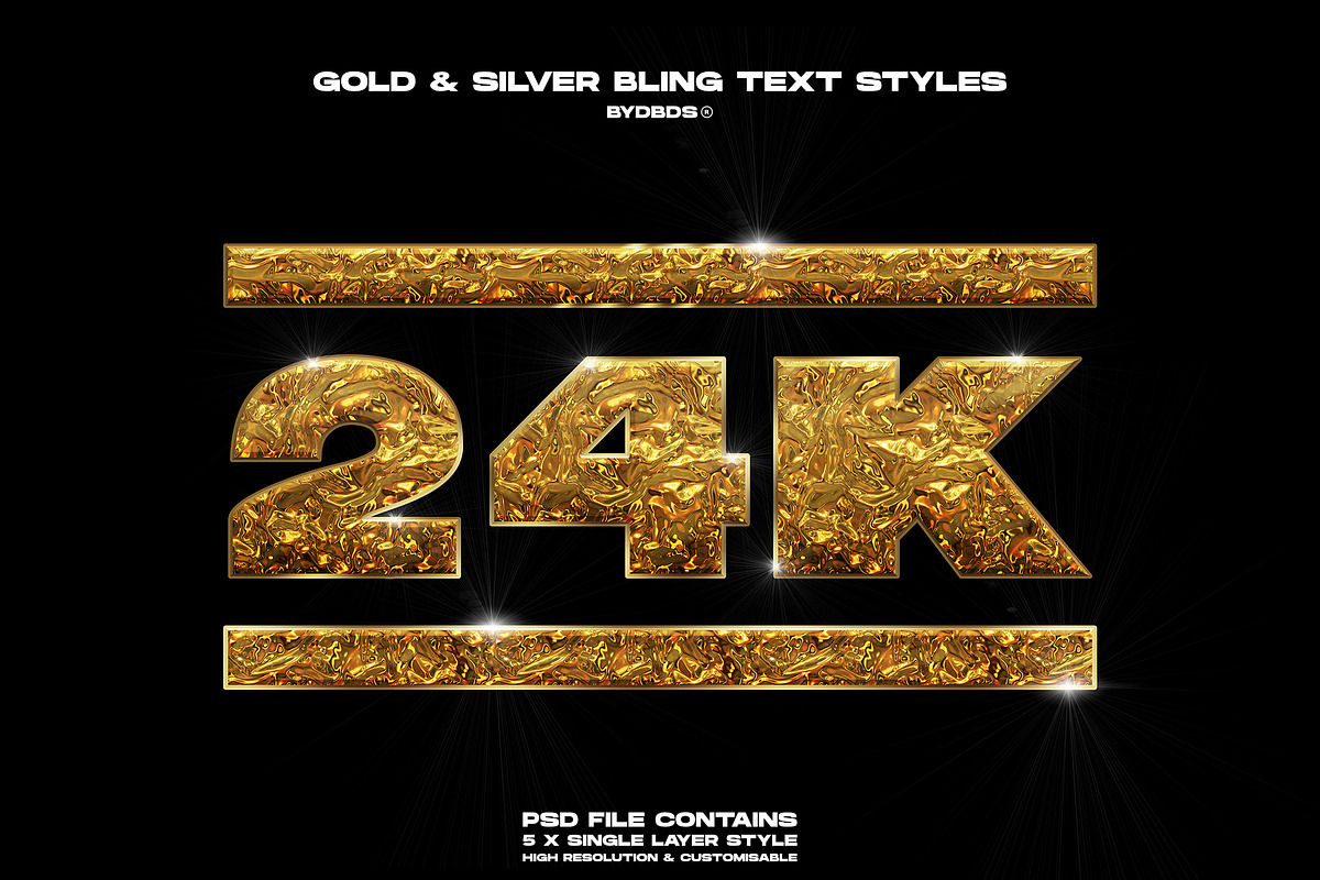 Gold & Diamond 'Bling' Text Styles, a Layer Style Add-On by dbdslondon (Photo 5 of 6)