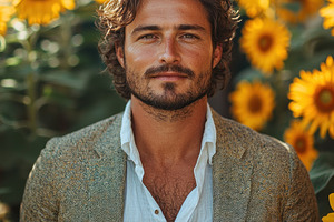 Handsome man with curly hair and beard wearing blazer and white, a Person Photo by José Manuel Gelpi