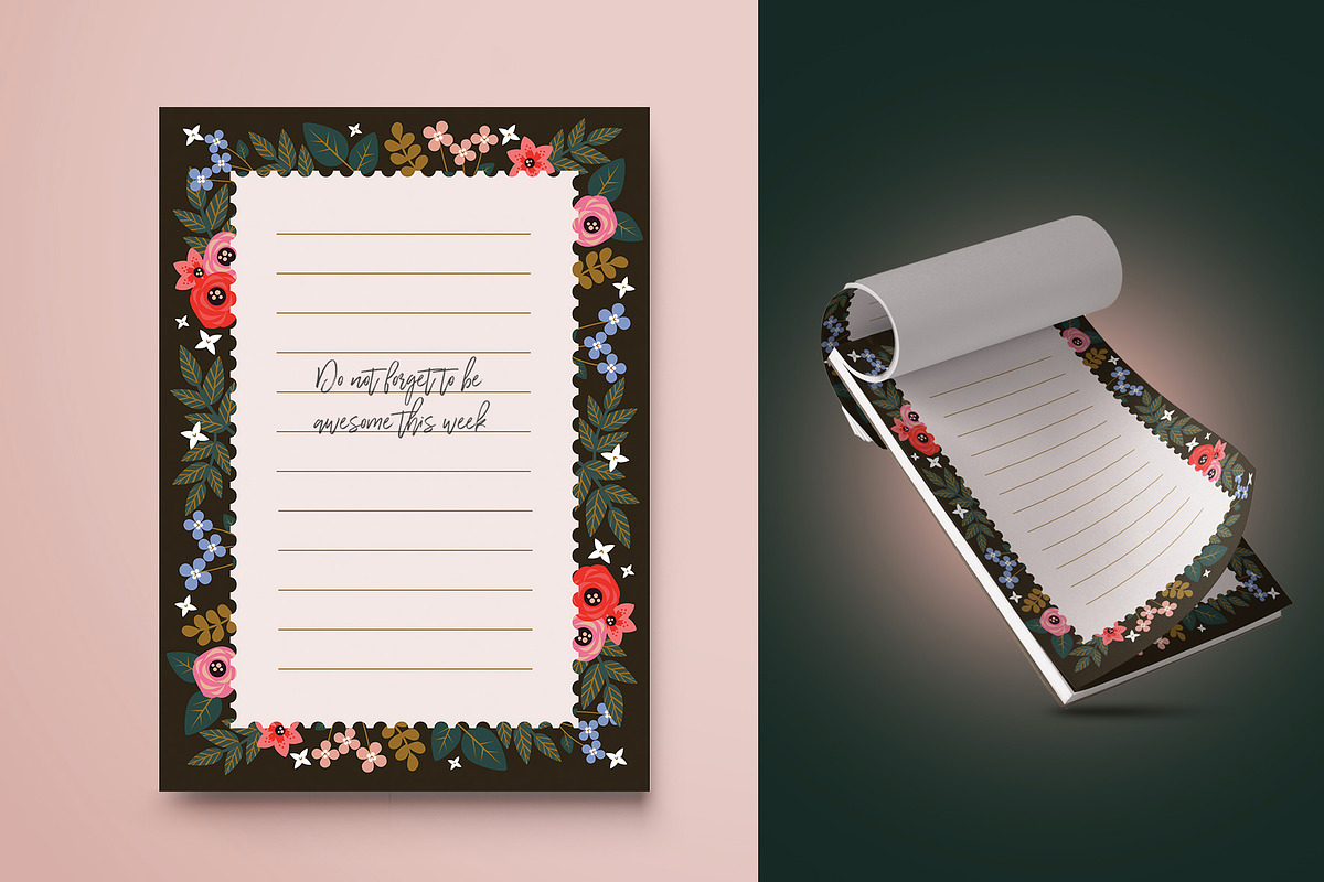Floral Notepad Templates Set, a Stationery Template by Werlang Paper (Photo 2 of 4)