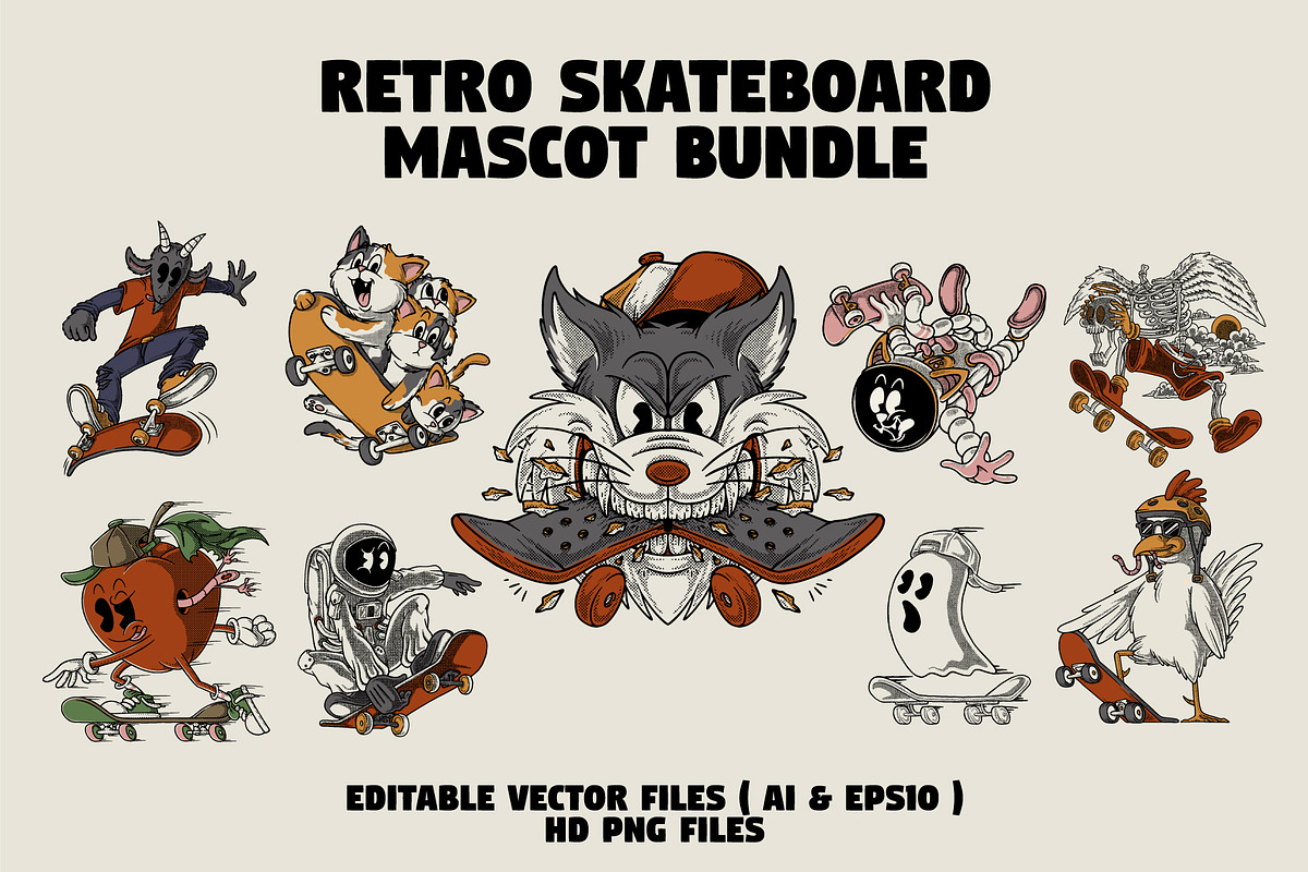 cartoon skateboarding mascot bundle, an Object Graphic by Judsart (Photo 1 of 3)