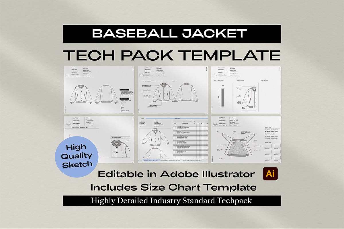 Baseball Jacket Tech Pack Template