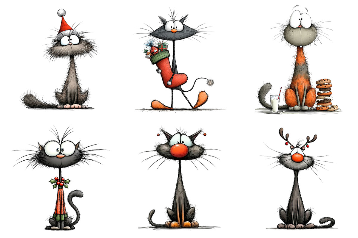 Quirky Christmas Cat Clipart, an Illustration by Craft Nest (Photo 12 of 13)