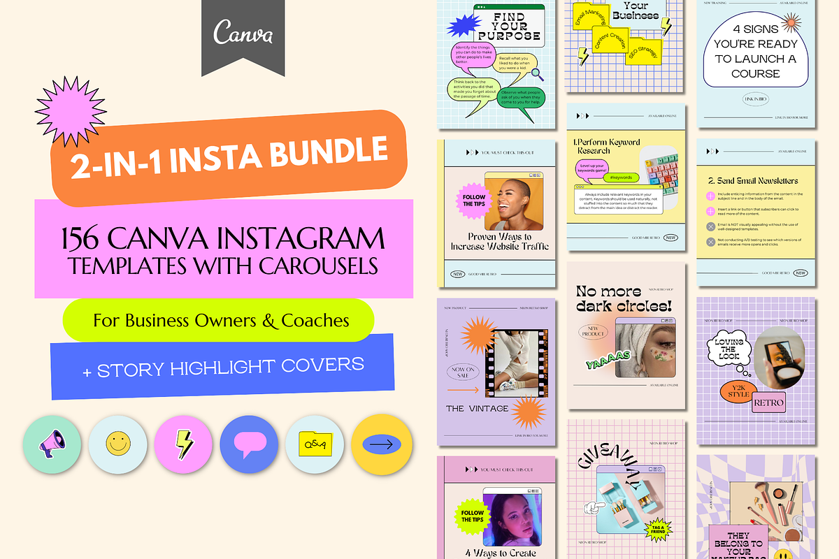 2in1 90s Aesthetic Canva Insta Pack, a Social Media Template by Guavamelo Studio (Photo 1 of 19)