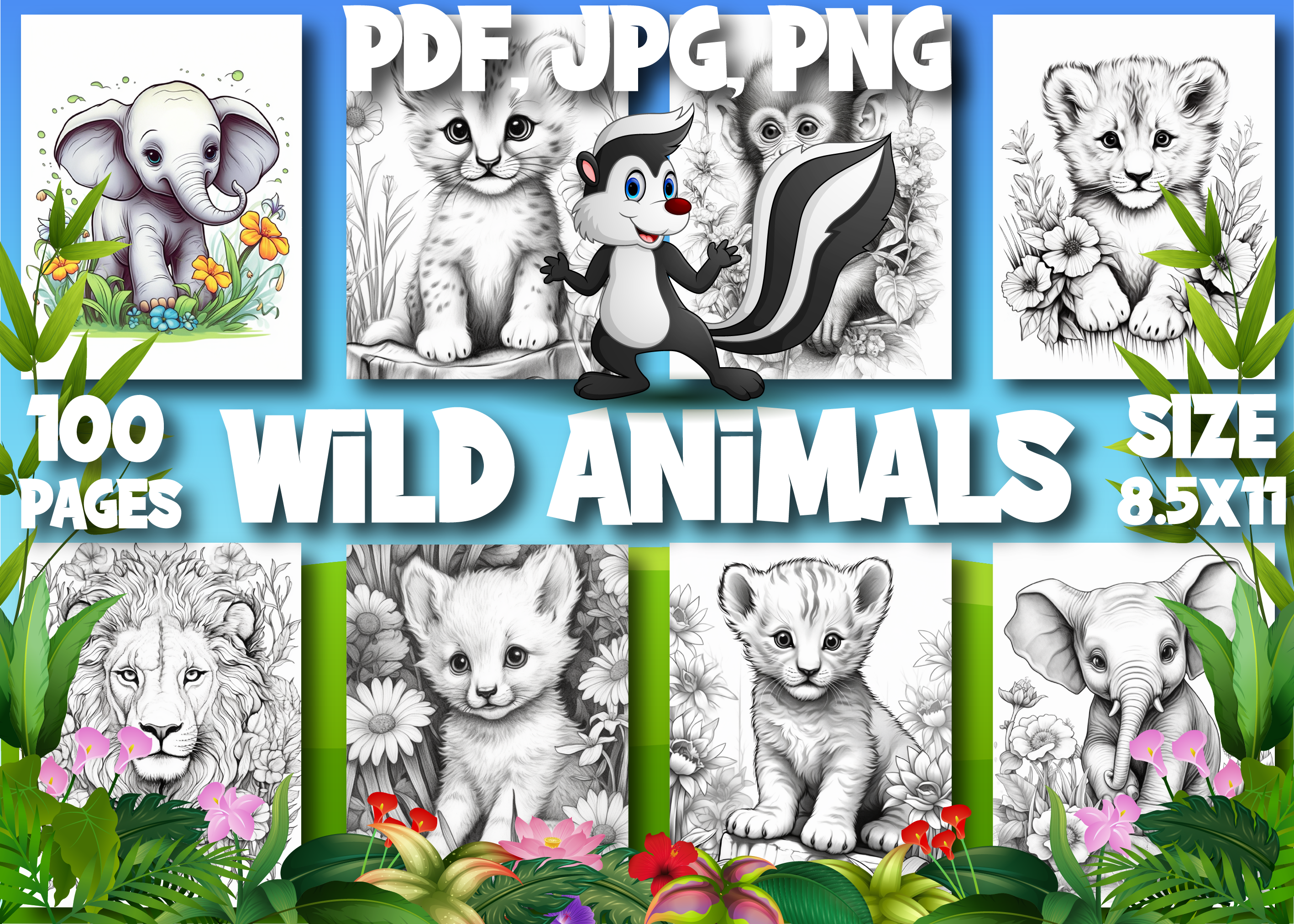 Wild Animals Coloring Pages for Kids, an Animal Illustration by Design Zone