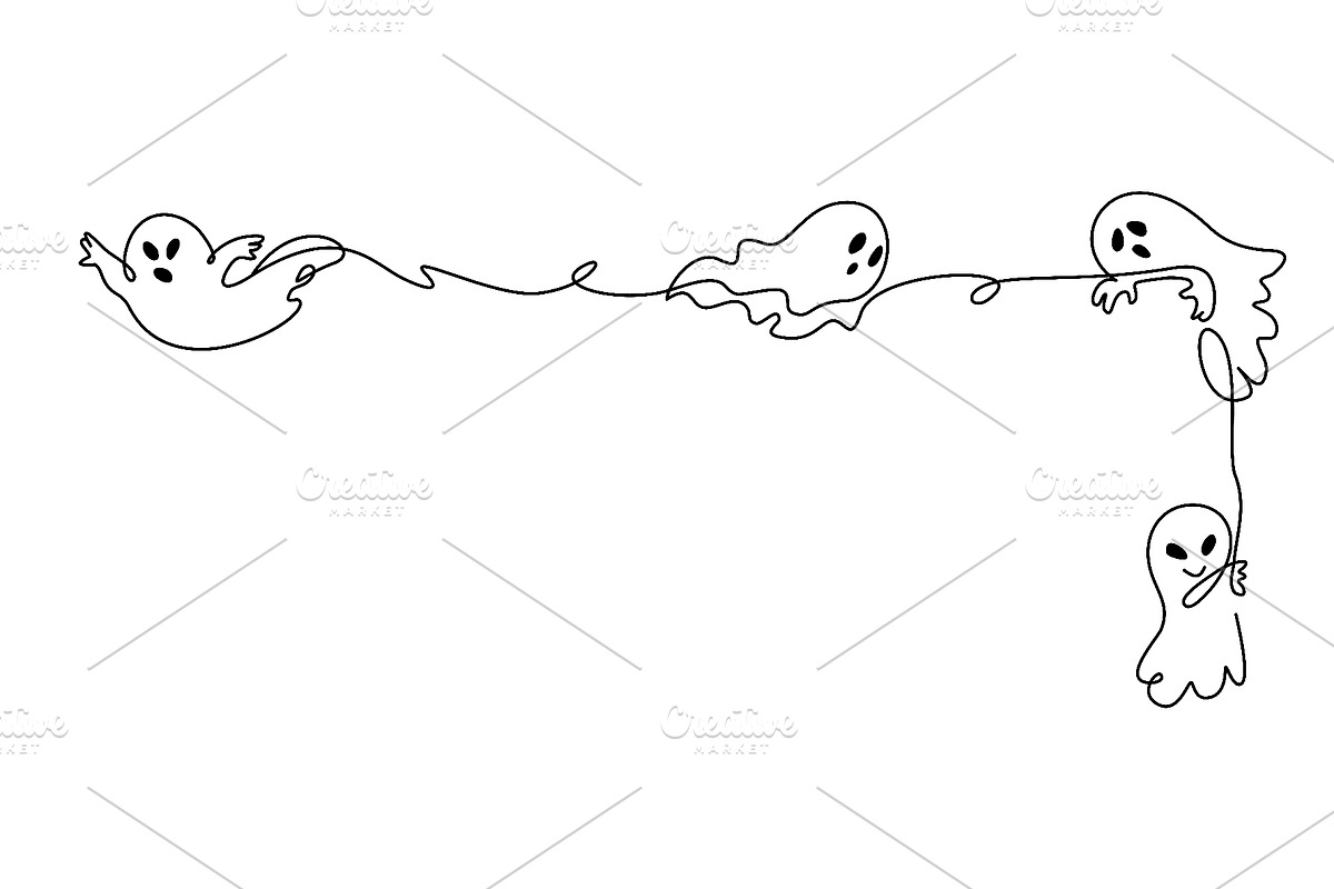 Cute Halloween ghost corner frame, a Seasonal Illustration by Valenty (Photo 1 of 3)