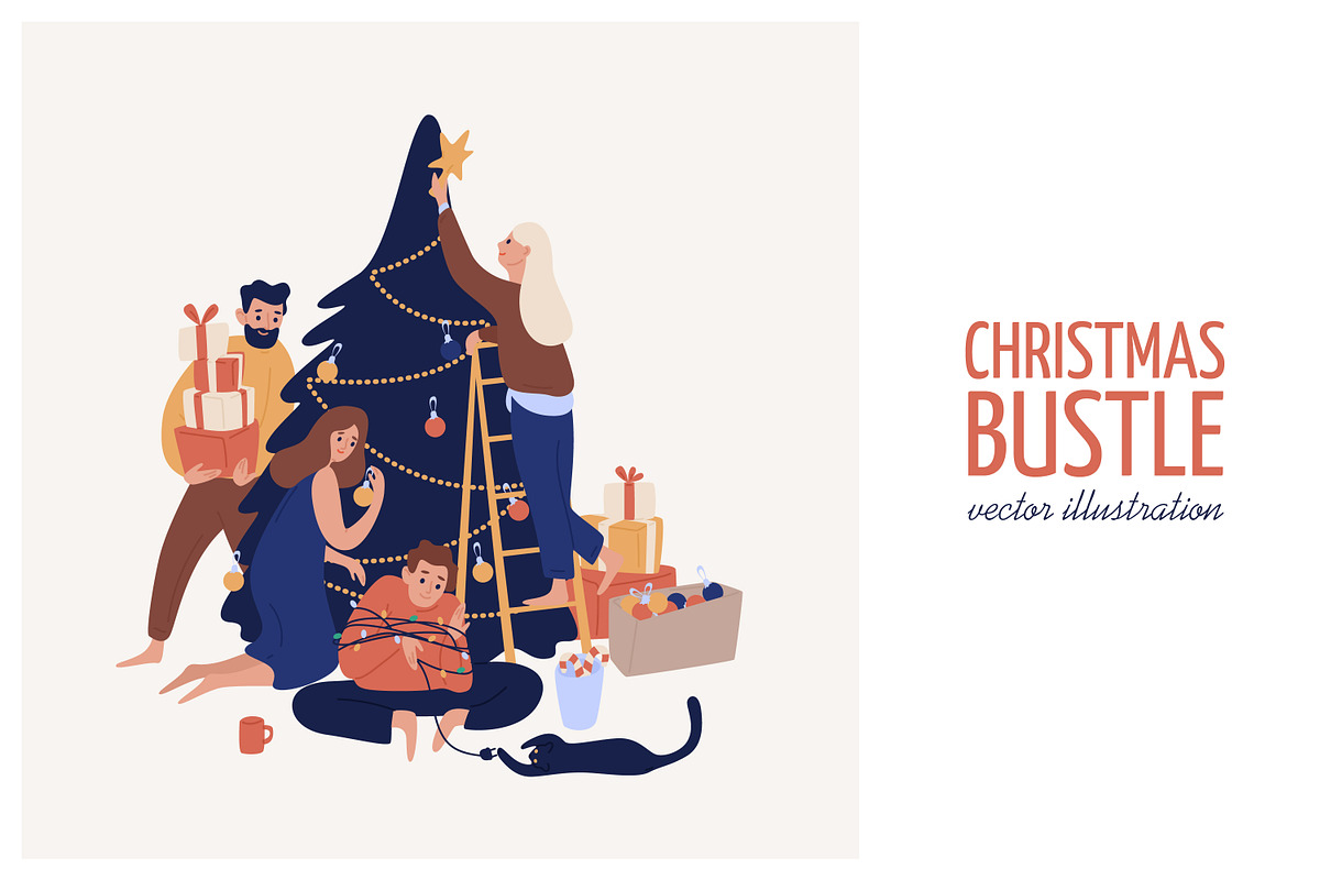 Family decorating Christmas Tree, a Decorative Illustration by Good Studio (Photo 1 of 3)