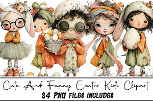 Cute And Funny Easter Kids Clipart, an Illustration by DreamArtGraphic